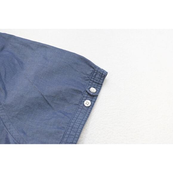 Express Dress Shirt Fitted Blue Military Button Up Short Sleeve Mens Sz Large - Picture 10 of 11